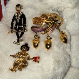3 Fun Golden Black  Enamel Brooch Set